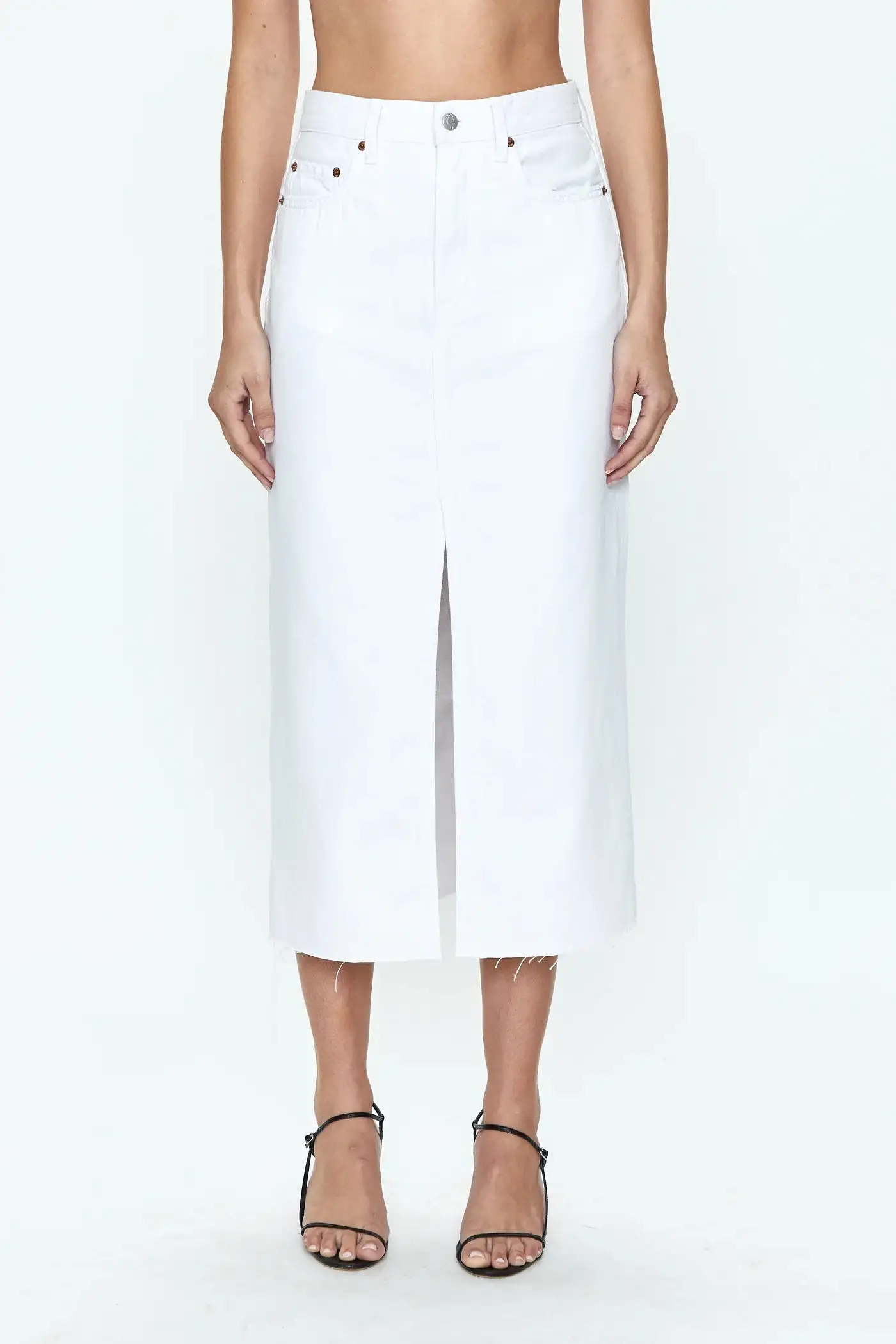 ALICE HIGH RISE MIDI SKIRT (WHITE) - PISTOLA