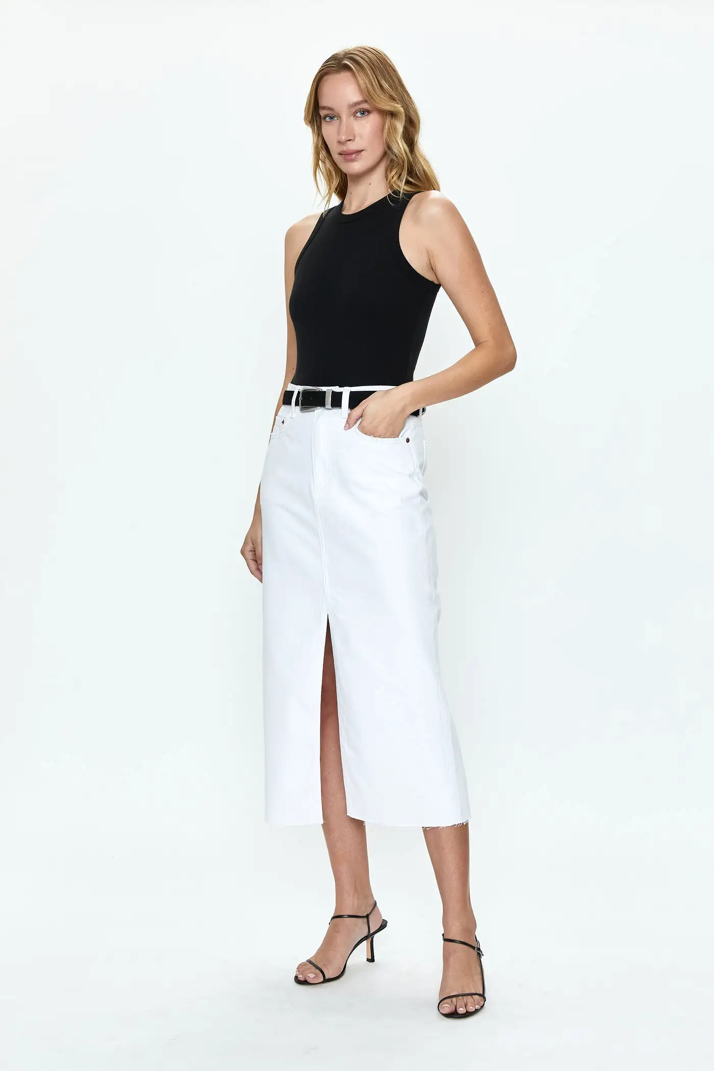 ALICE HIGH RISE MIDI SKIRT (WHITE) - PISTOLA