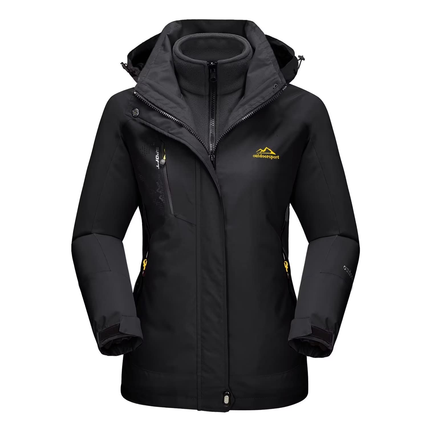 Ashore Outdoor Shop 3 in 1 Fleece Lining Jackets Women's Winter Ski Snowboard Jackets Hooded Coats Windproof Water Resistance Hi