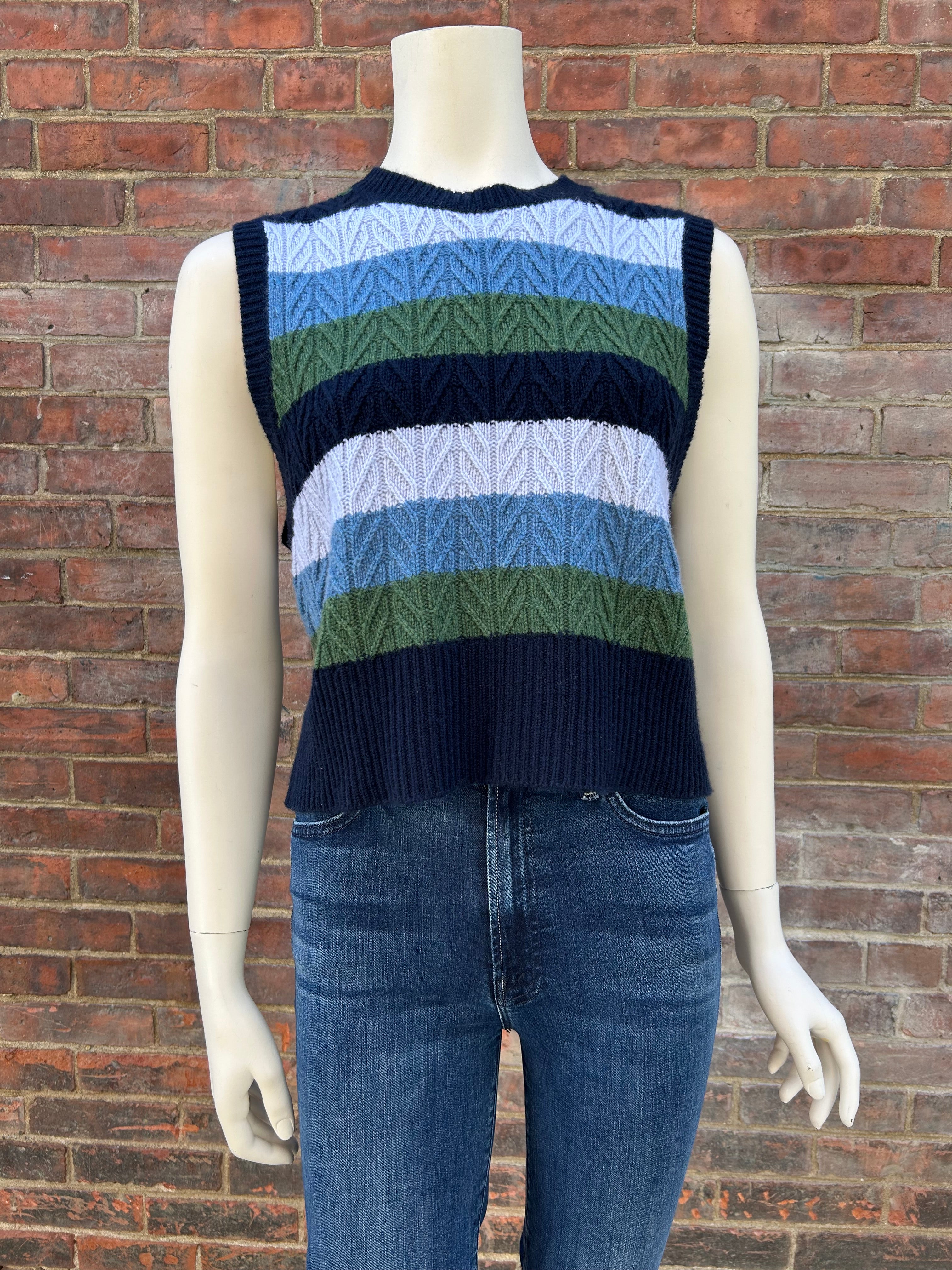 AUTUMN CASHMERE 6 PLY CHEVRON STITCH RAINBOW STRIPE VEST