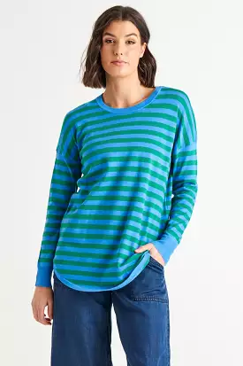 Betty Basics Sophie Knit Jumper - Green/Blue Stripe