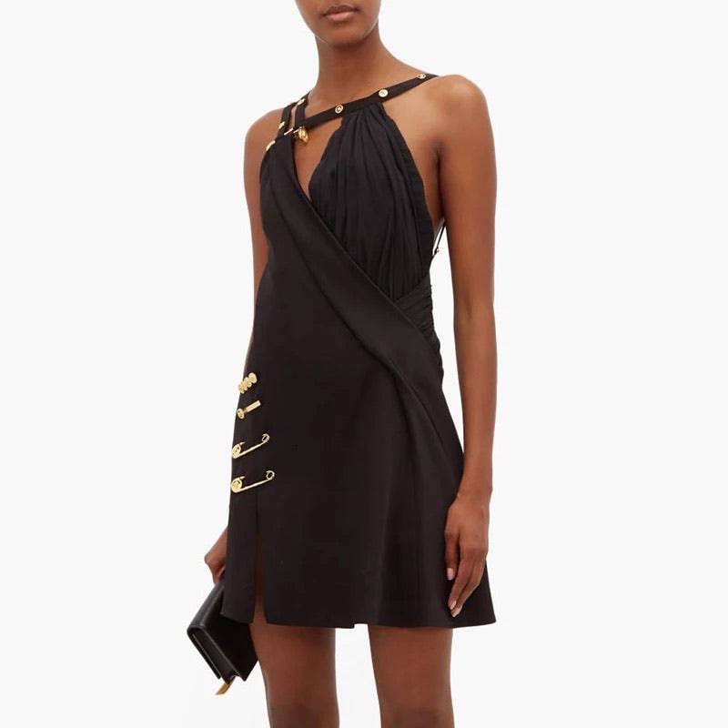 Black Gold Trim Asymmetrical Dress