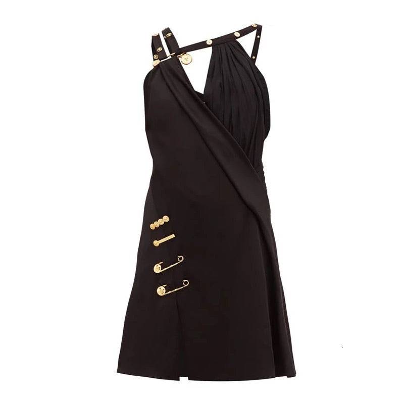 Black Gold Trim Asymmetrical Dress