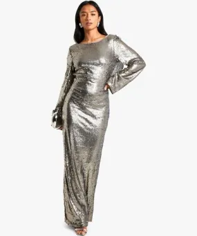 boohoo Womens Petite Sequin Cowl Back Maxi Dress