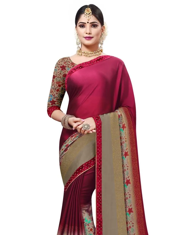 Burgundy Coloured Chiffon Embellished Partywear saree