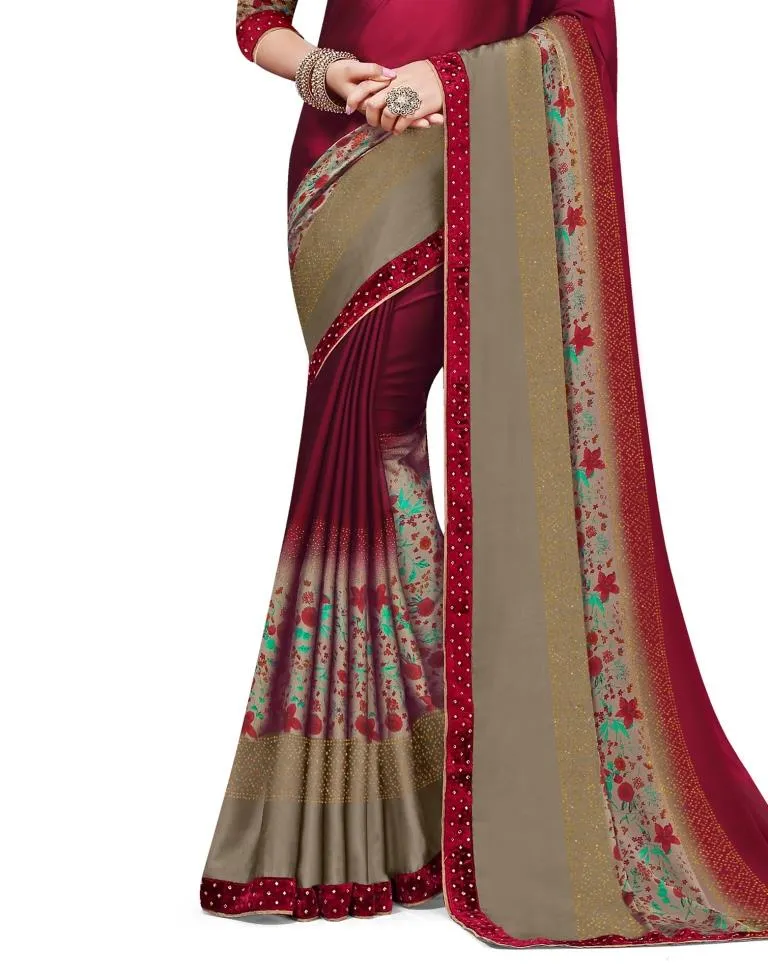 Burgundy Coloured Chiffon Embellished Partywear saree