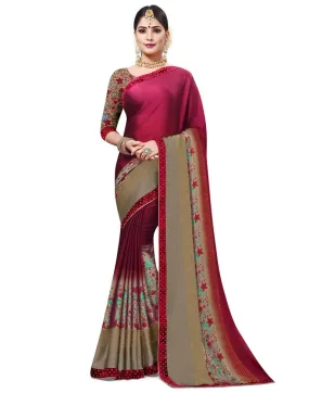 Burgundy Coloured Chiffon Embellished Partywear saree