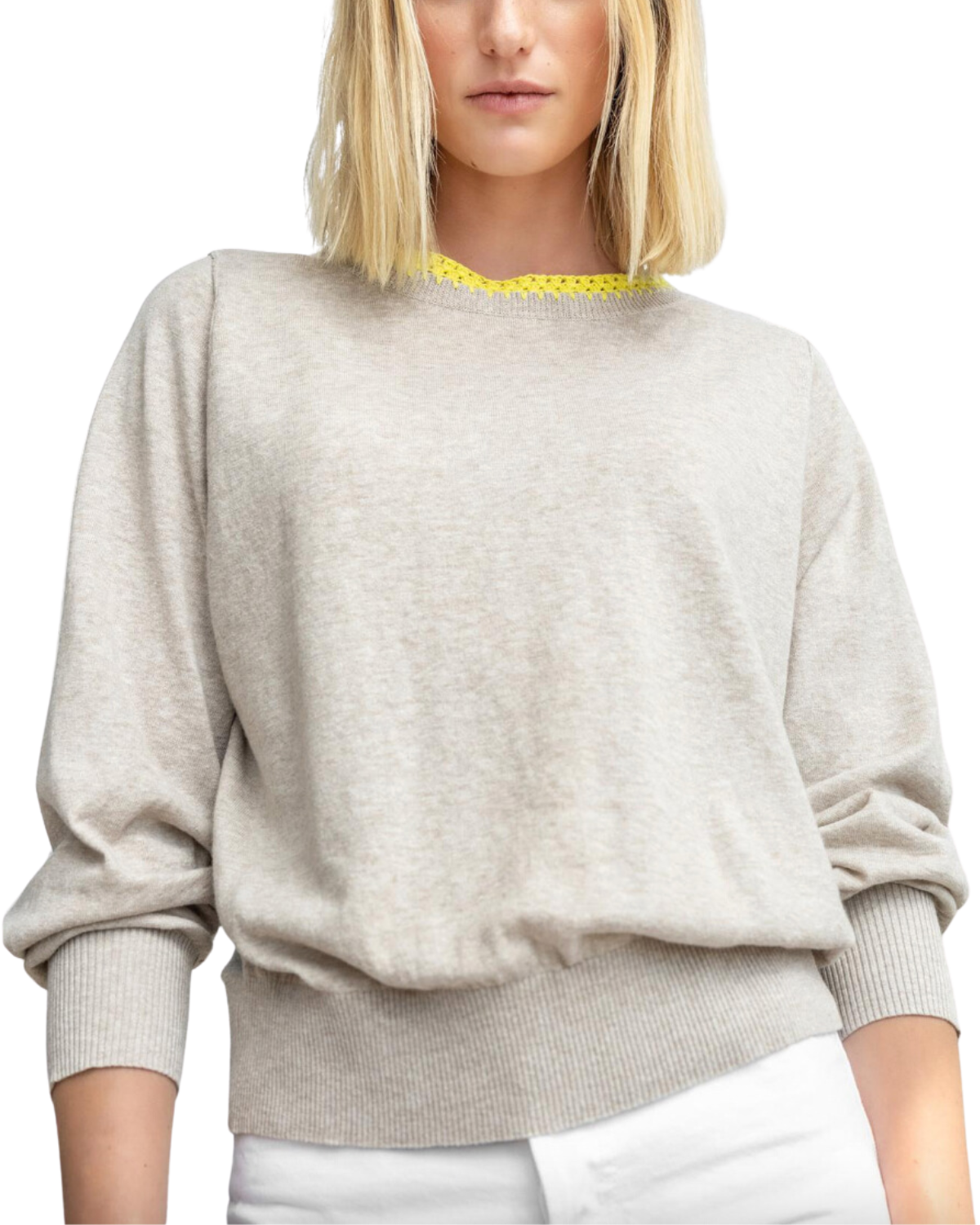 Crochet Trim Sweater (Wheat)