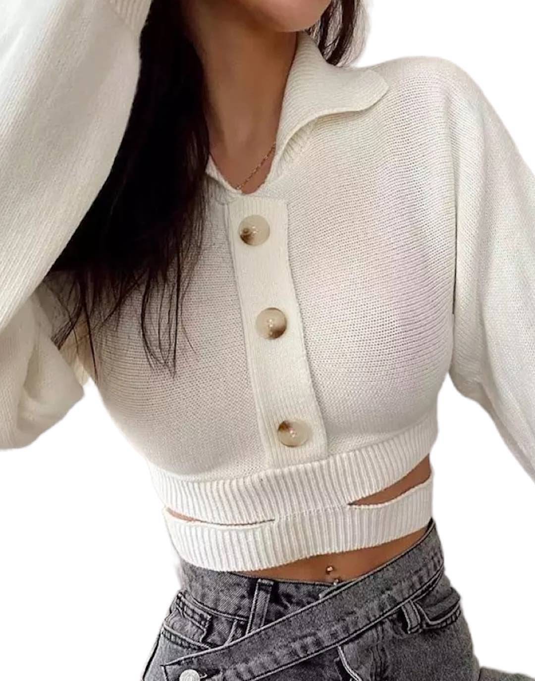 Cropped Cut Out Collar Sweater