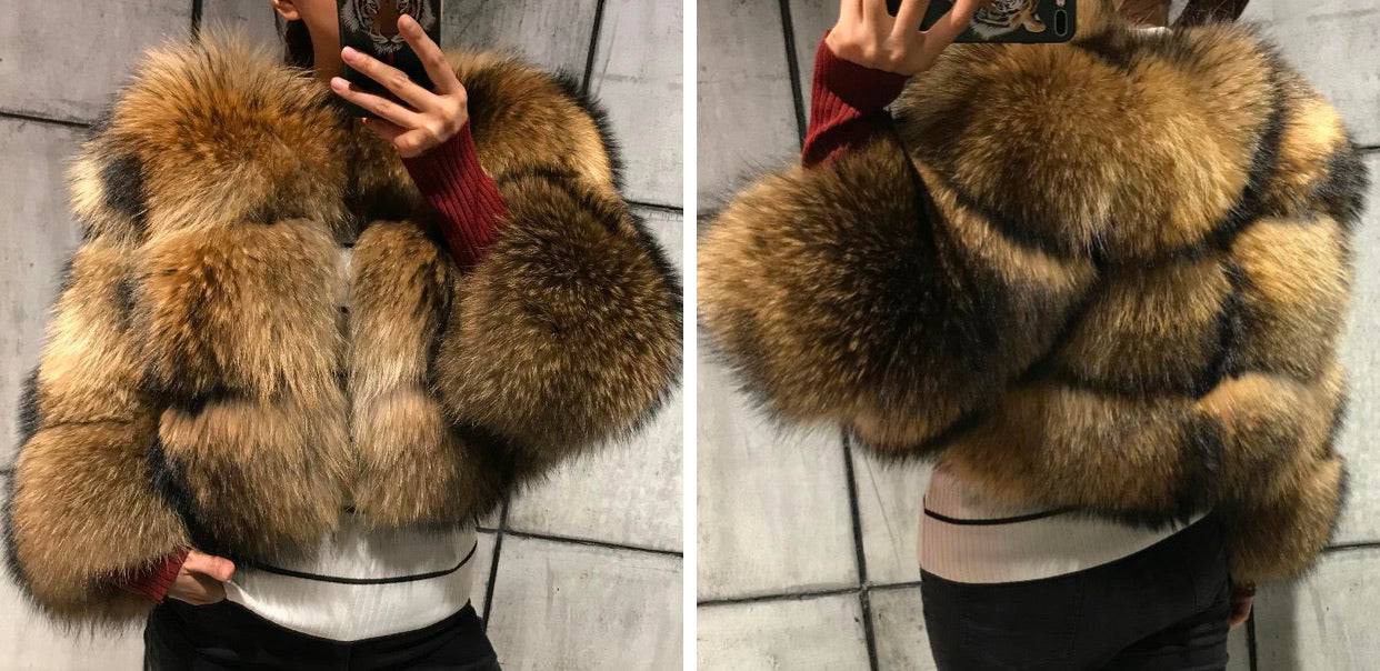 Cropped Dusty Brown Raccoon Fur Coat