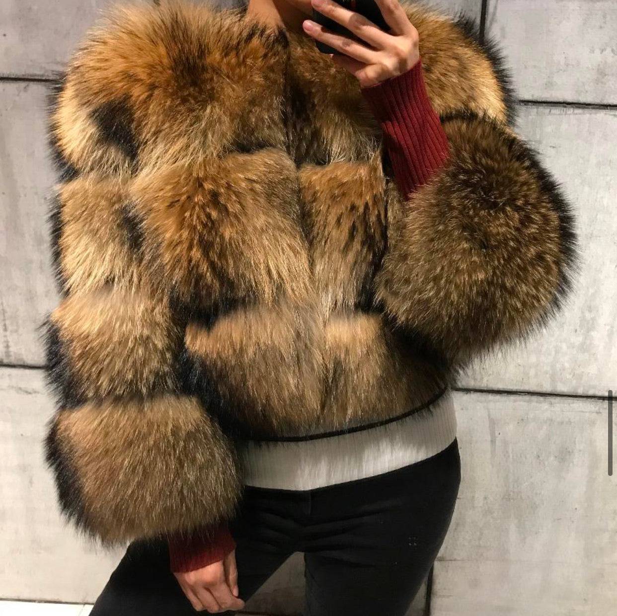 Cropped Dusty Brown Raccoon Fur Coat