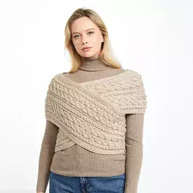 Crossover Aran Wrap With Side Buttons