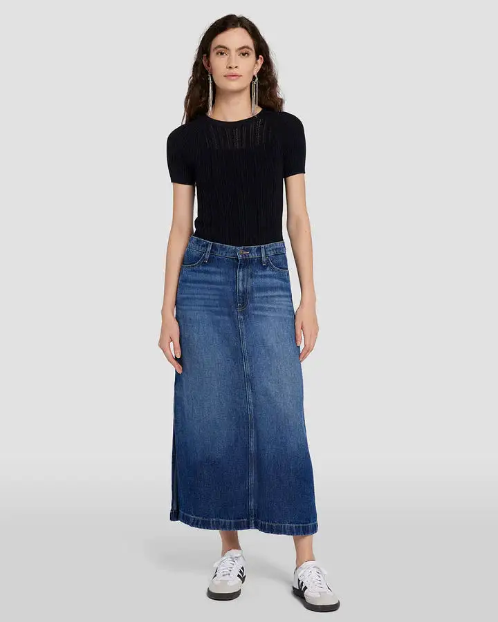 DENIM LUSTRE MIDI SKIRT (WAYNE) - 7 FOR ALL MANKIND