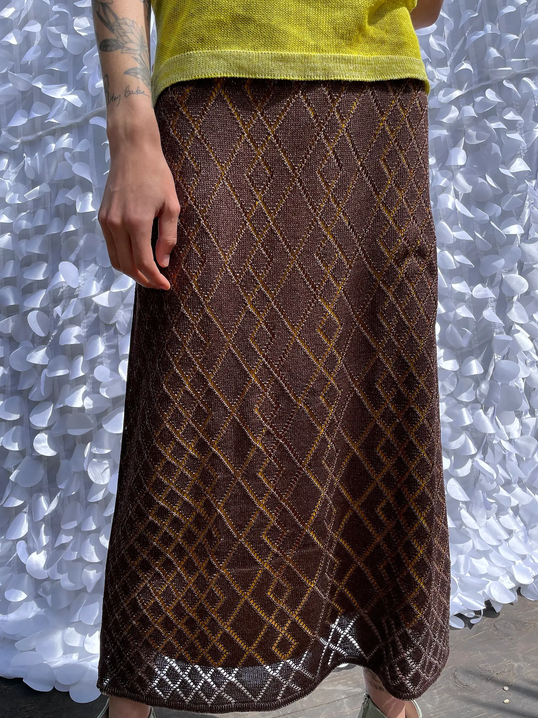 Diamond Pointelle Skirt - Brown