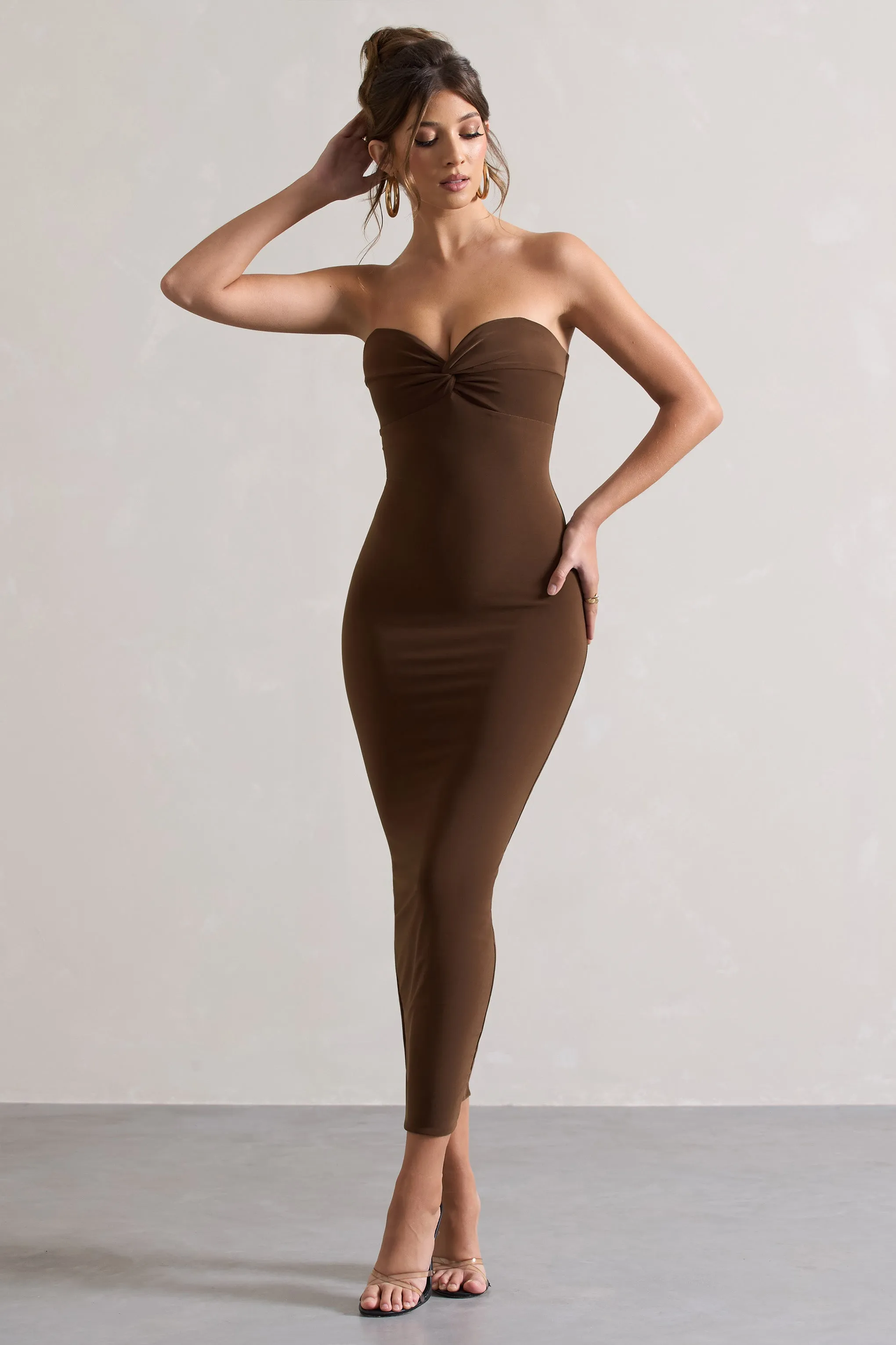 Evita | Chocolate Sweetheart Twist Detail Maxi Dress