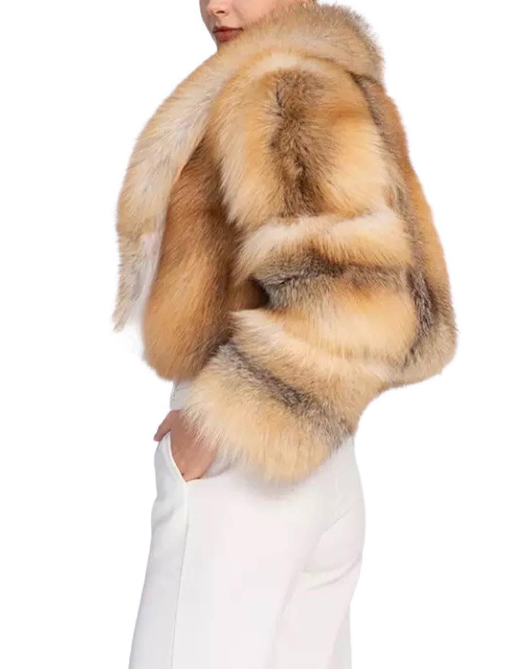 Fox Fur Cropped Turn Down Collar Coat