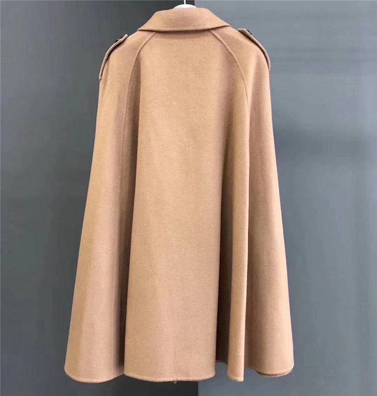 Fox Fur Patched Pocked Wool Cape Poncho