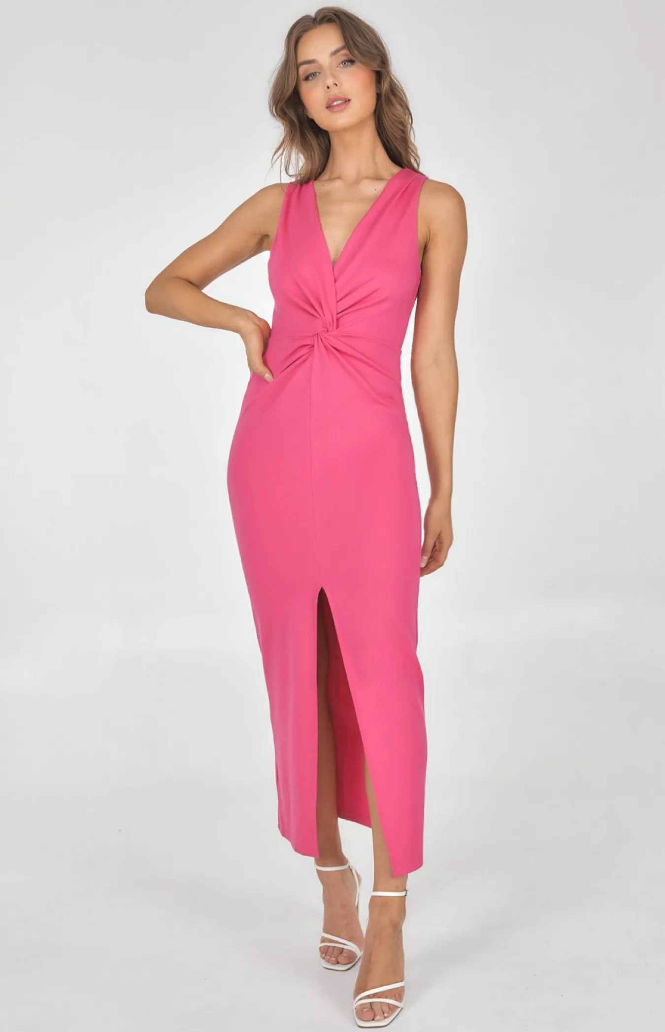 Front Knot Detail Stretch Maxi Dress with Centre Split (SDR1136B)