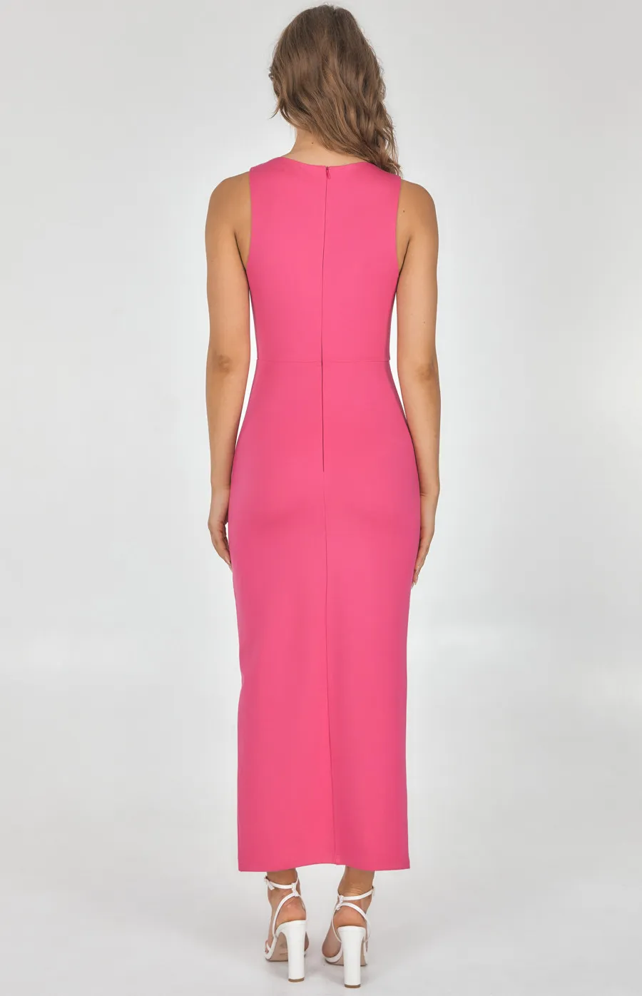 Front Knot Detail Stretch Maxi Dress with Centre Split (SDR1136B)