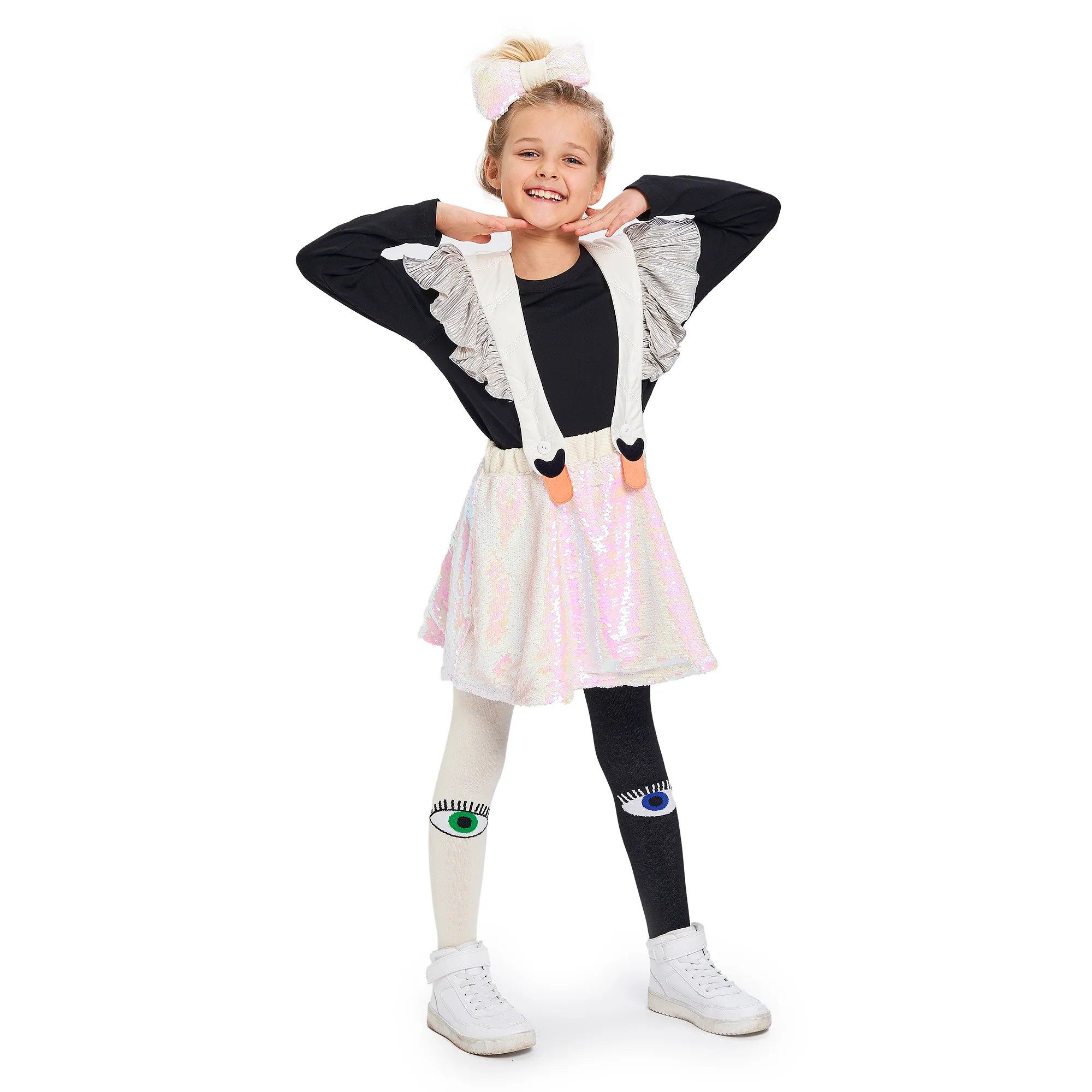 Girls Black & White Organic Cotton Tights