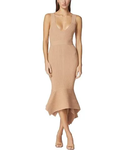 Herve Leger Variegated Rib Fishtail Midi Dress