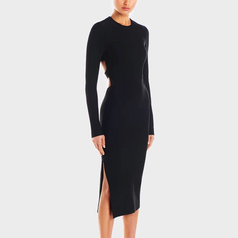 High Slit Backless Midi Bodycon Dress