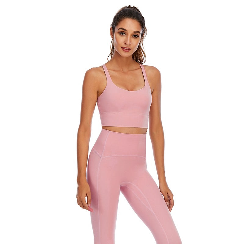 High Waisted Leggings Crop Bra Top Two Piece Fitness Set