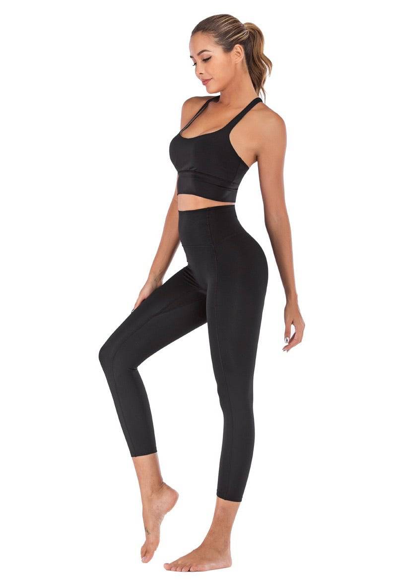 High Waisted Leggings Crop Bra Top Two Piece Fitness Set