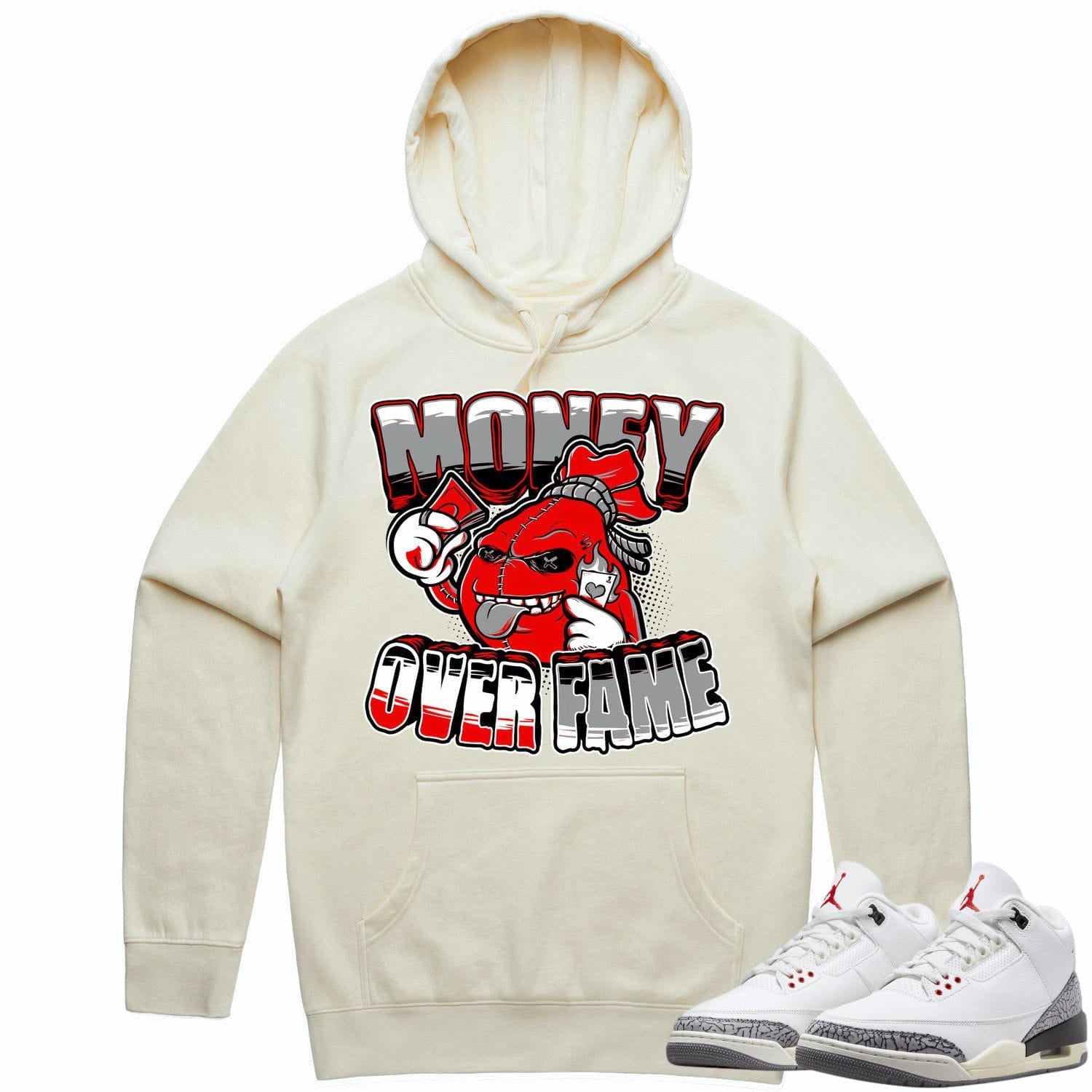 Jordan 3 White Cement 3s Hoodie to Match - RED MOF