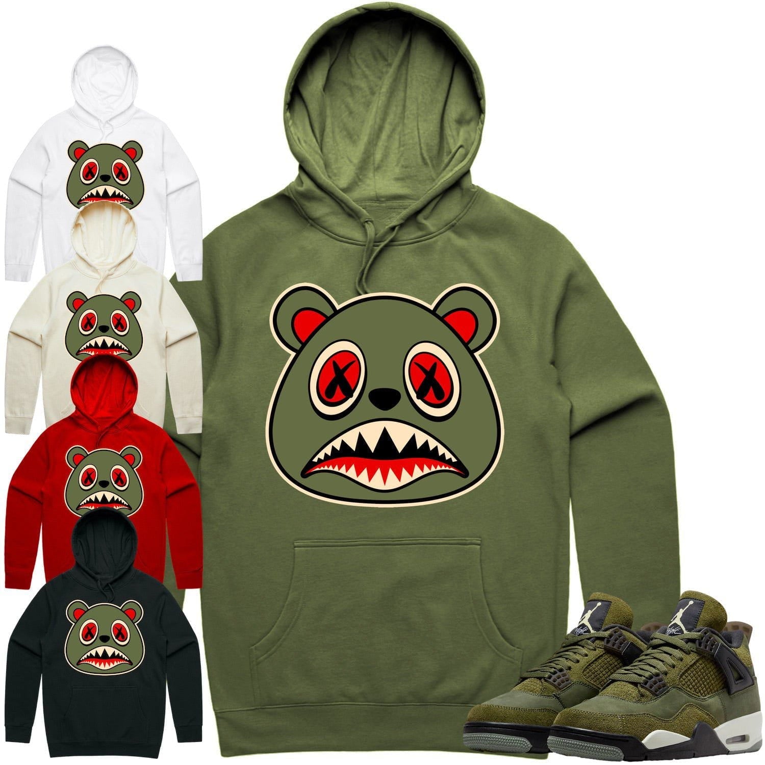 Jordan 4 Craft Olive 4s Hoodie to Match - OLIVE BAWS BEAR