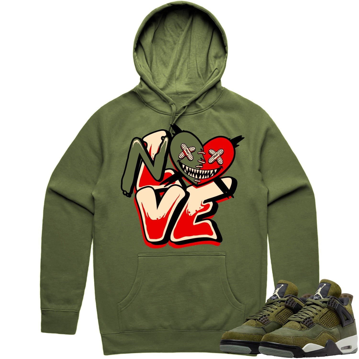 Jordan 4 Craft Olive 4s Hoodie to Match - OLIVE NO LOVE BAWS