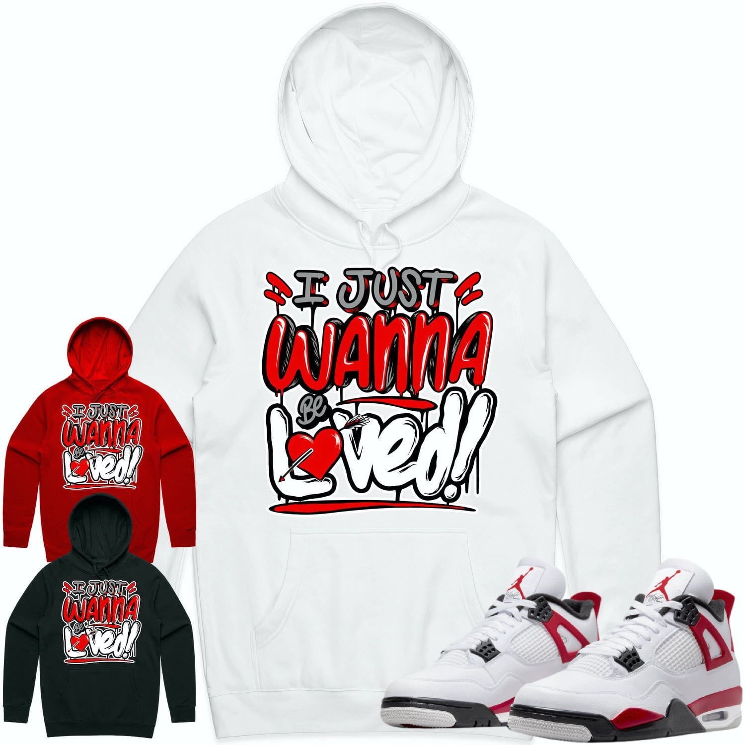 Jordan 4 Red Cement 4s Hoodie to Match - RED LOVED