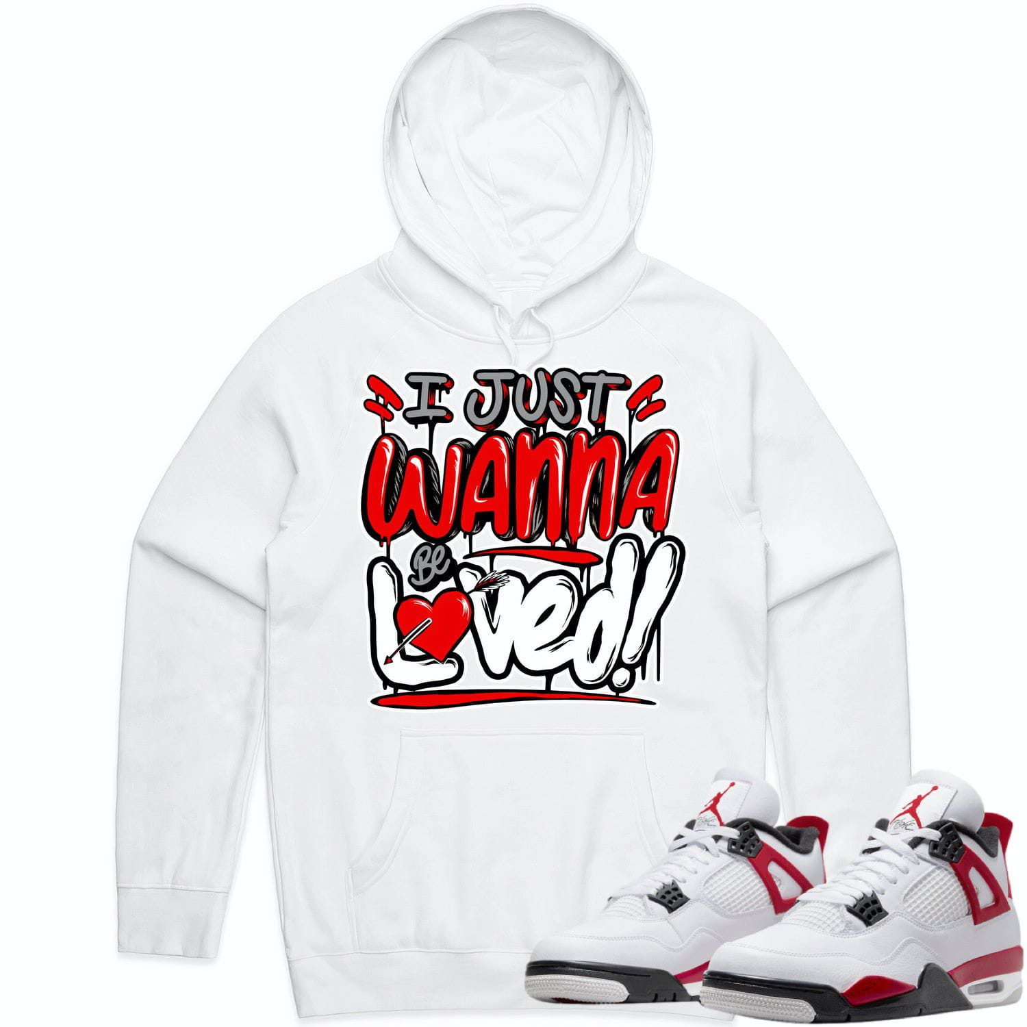 Jordan 4 Red Cement 4s Hoodie to Match - RED LOVED