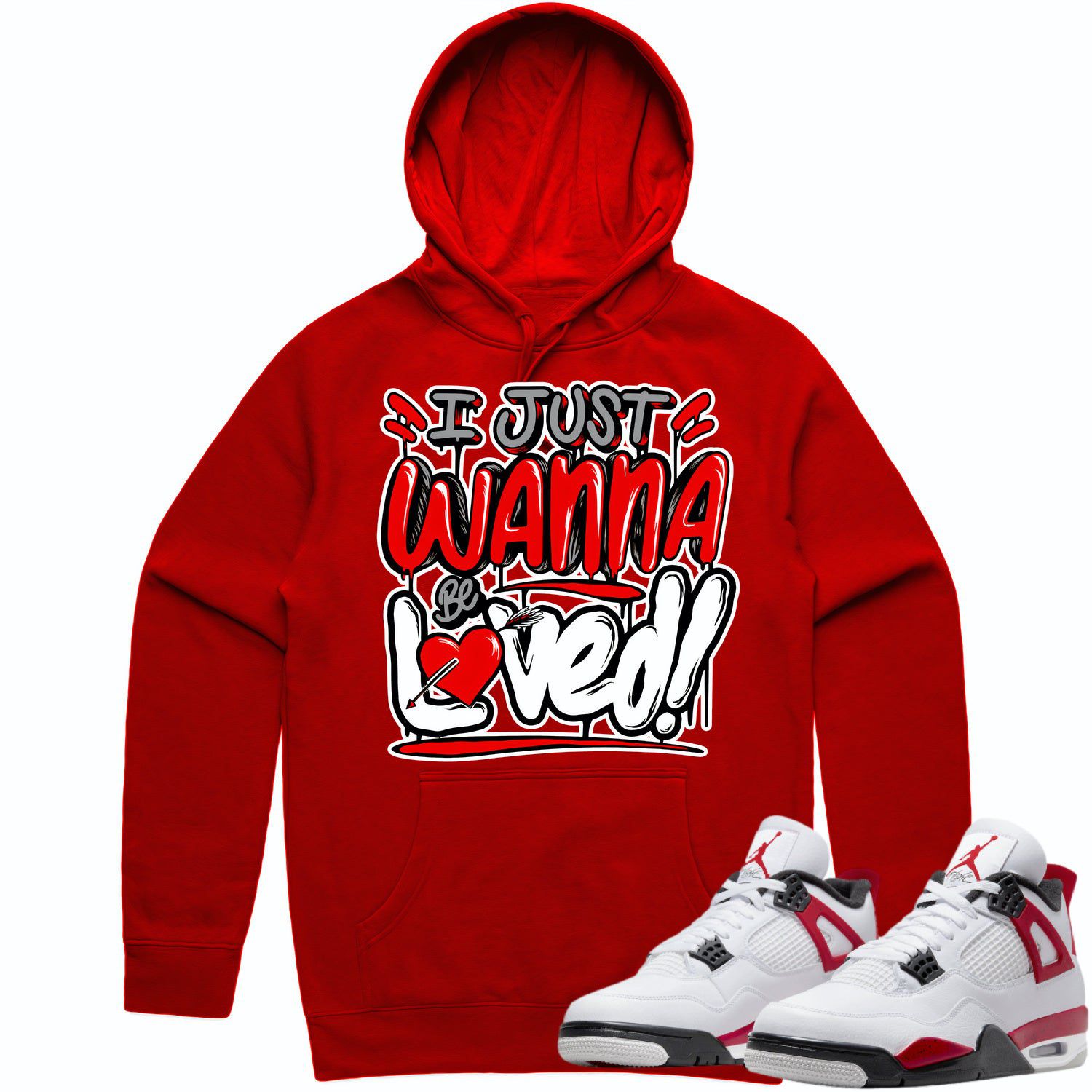 Jordan 4 Red Cement 4s Hoodie to Match - RED LOVED