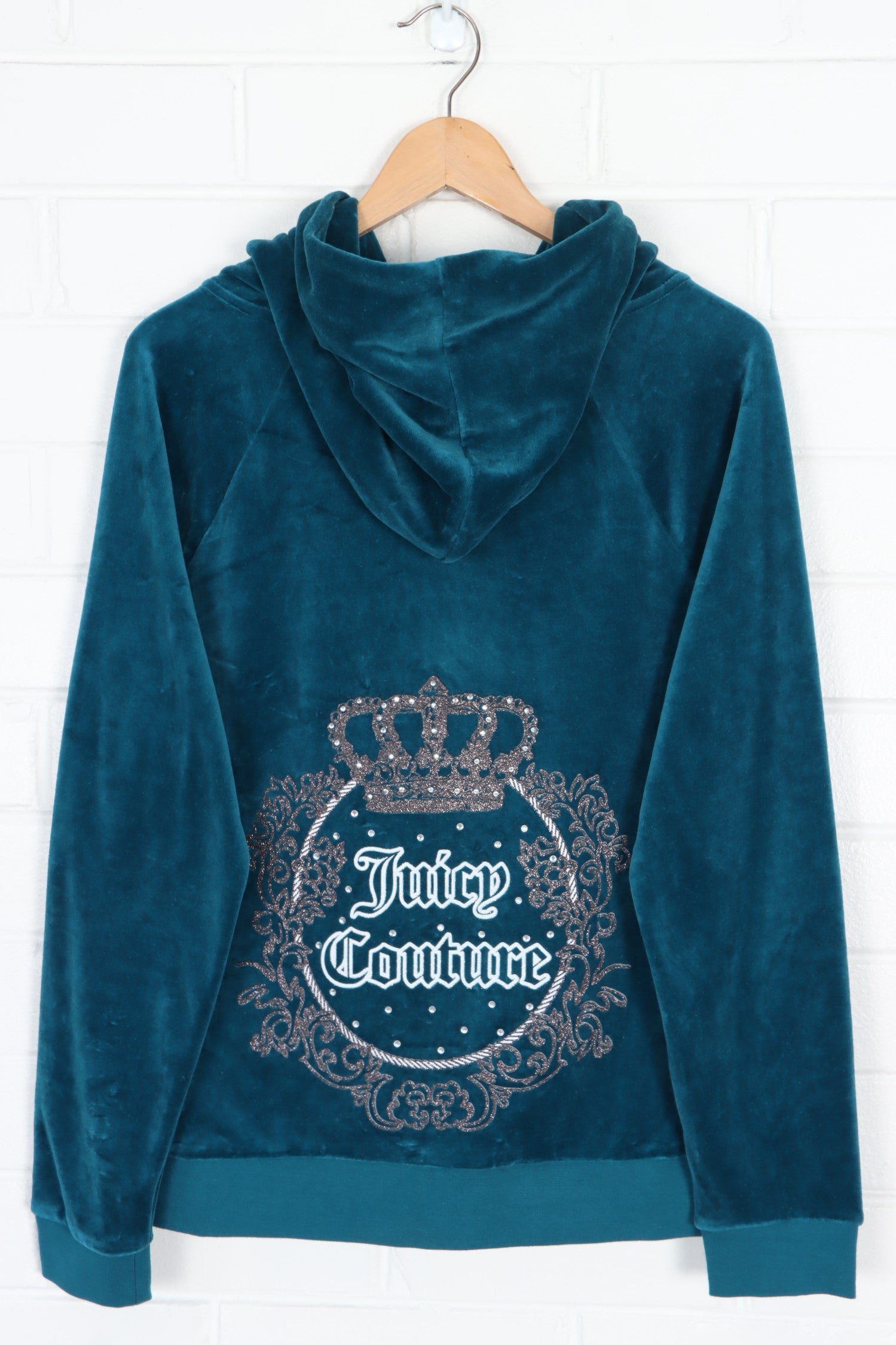 JUICY COUTURE Teal Velour Hoodie Track Jacket (Women's L)