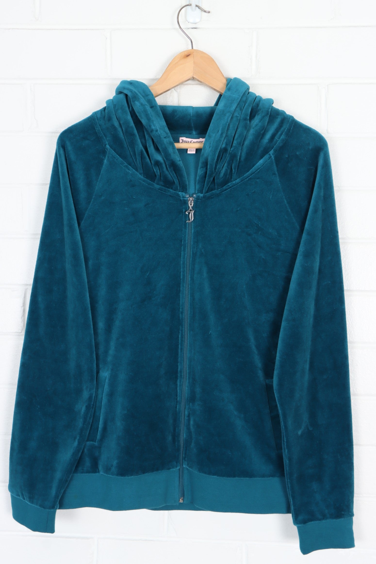 JUICY COUTURE Teal Velour Hoodie Track Jacket (Women's L)