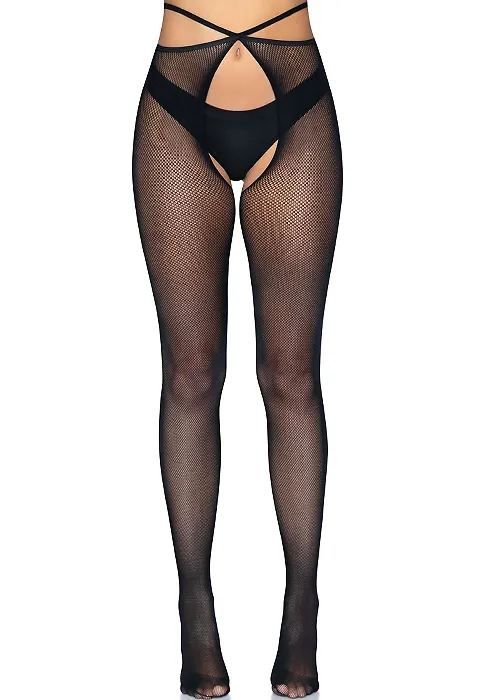 Leg Avenue Strappy Crotchless Fishnet Tights ()