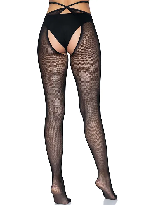 Leg Avenue Strappy Crotchless Fishnet Tights ()