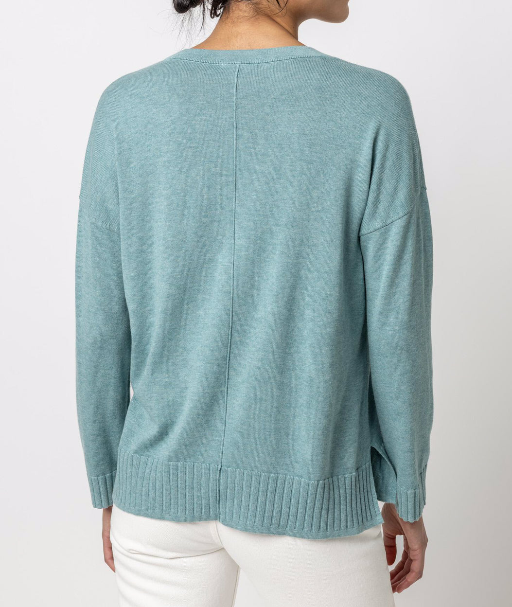 LILLA P EASY BACK SEAM V NECK SWEATER