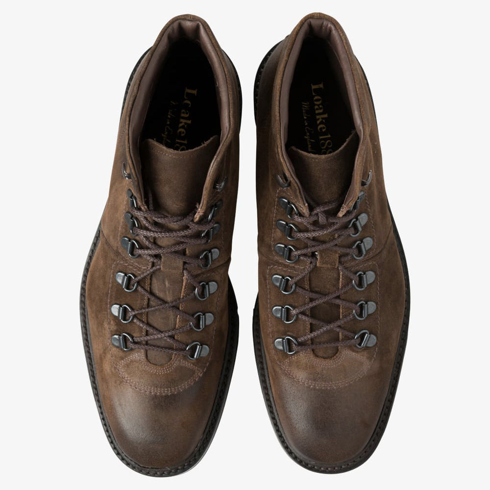 Loake - Hiker Lace Up Boots in Brown Burnished Suede