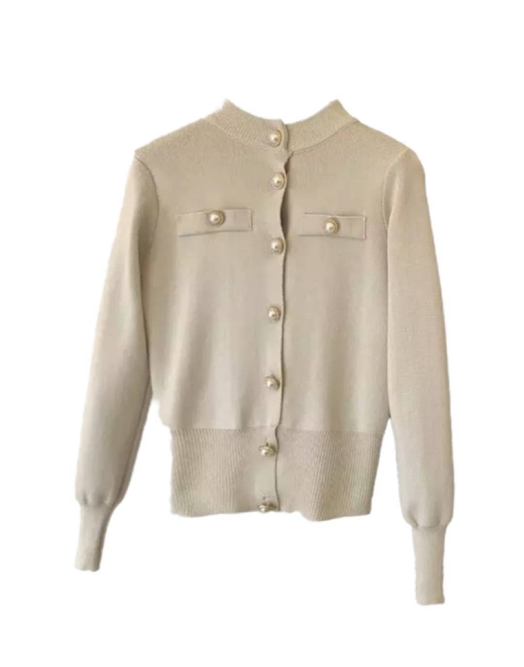 Lux Ribbed Knit Pearl Buttoned Cardigan