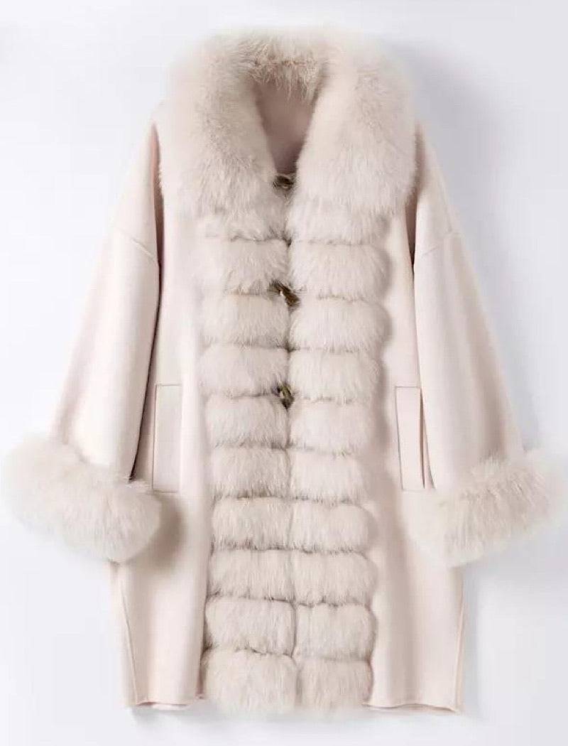 Luxury Wool Cashmere Coat With Fox Fur Trims