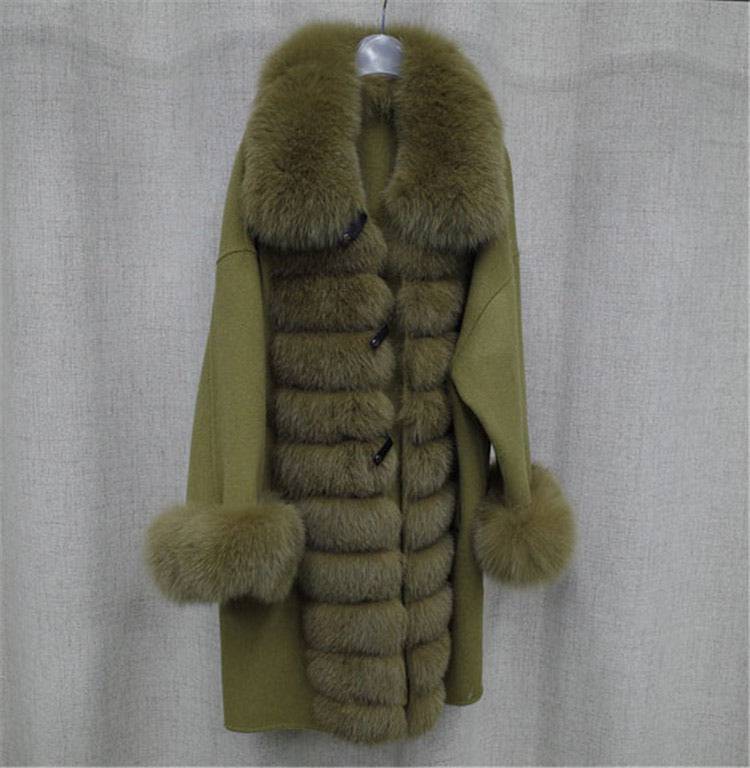 Luxury Wool Cashmere Coat With Fox Fur Trims