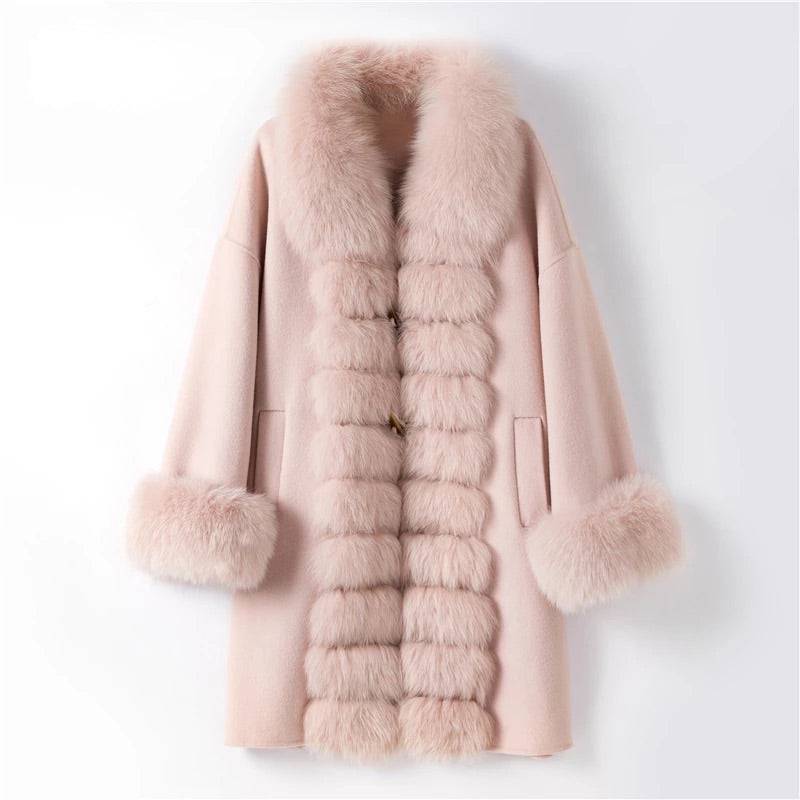 Luxury Wool Cashmere Coat With Fox Fur Trims