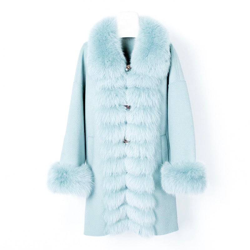 Luxury Wool Cashmere Coat With Fox Fur Trims