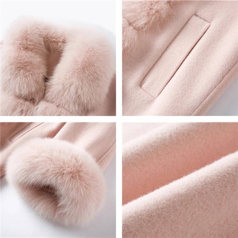 Luxury Wool Cashmere Coat With Fox Fur Trims