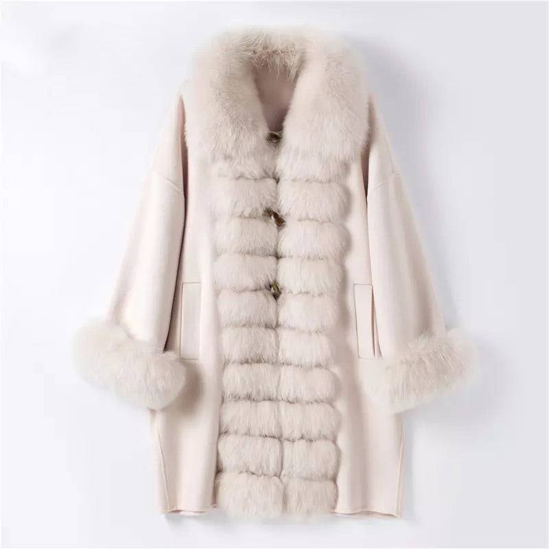 Luxury Wool Cashmere Coat With Fox Fur Trims