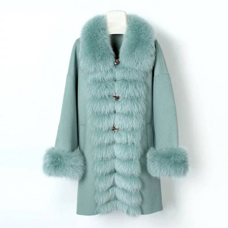 Luxury Wool Cashmere Coat With Fox Fur Trims