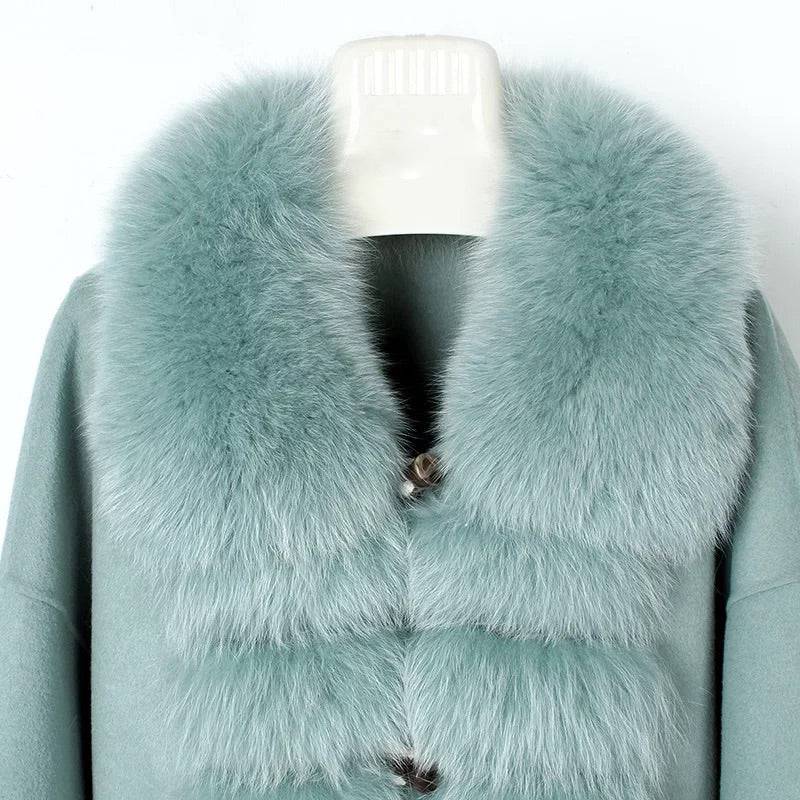 Luxury Wool Cashmere Coat With Fox Fur Trims