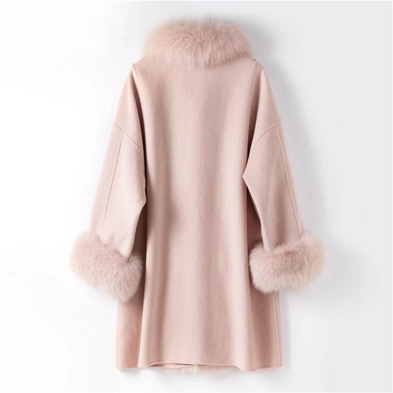 Luxury Wool Cashmere Coat With Fox Fur Trims